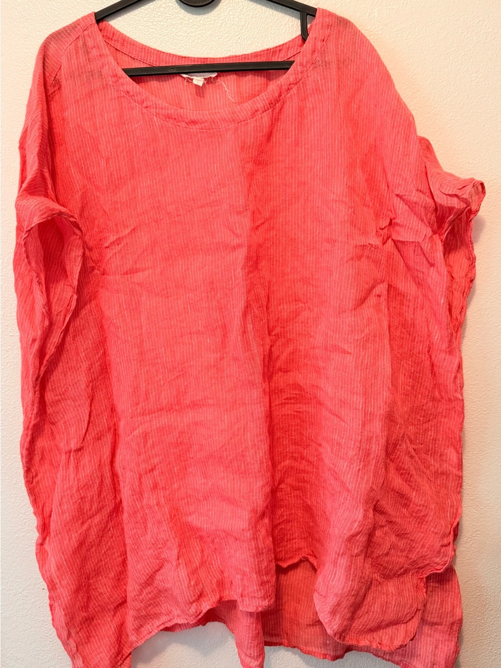 Eileen Fisher Coral Pink Lightweight Linen-Blend Scoop Neck Top